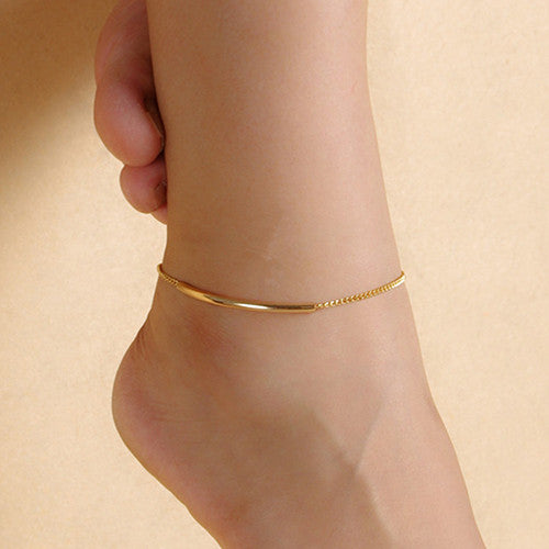 New Women Golden Tone Elbow Pipe Chain Anklet
