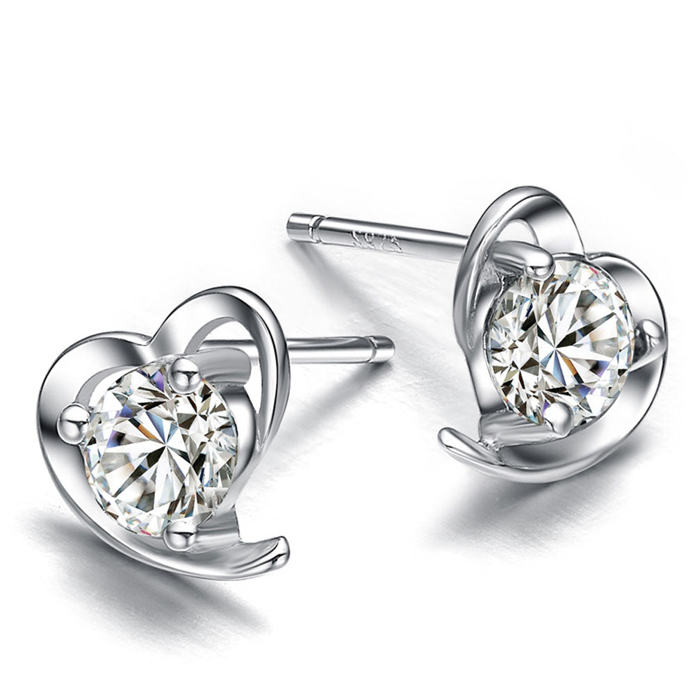 925 Silver Heart Shaped Crystal Stud Earrings