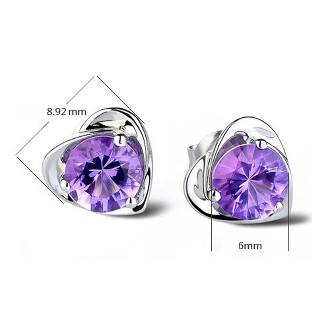 Retro 925 Silver Flower Heart Crystal Stud Earrings