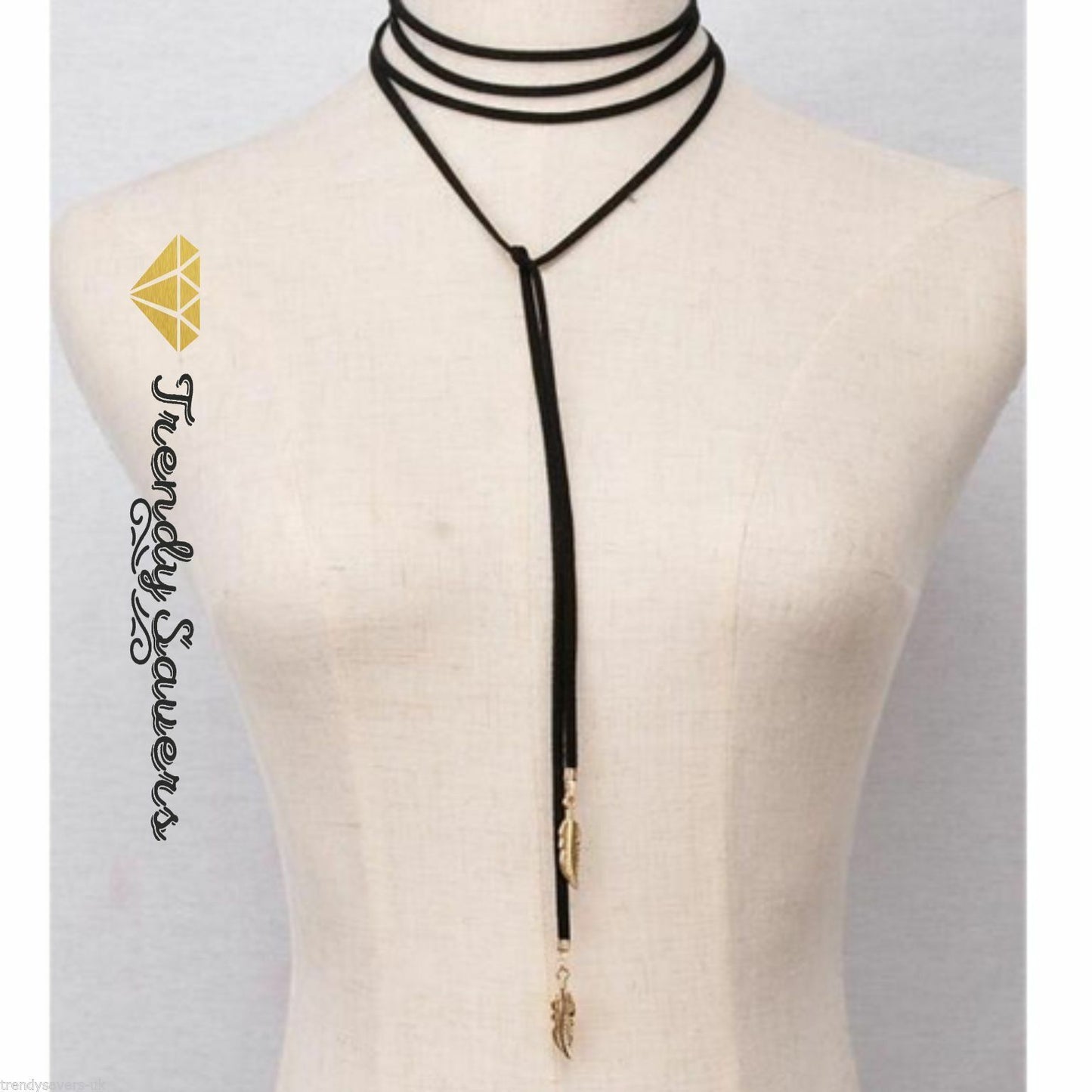 Women Retro Gothic Black Velvet Choker Charm Necklace Long Chain Leaf Pendant