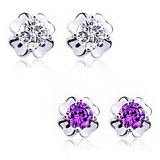 925 Sterling Silver Clover Crystal Stud Earrings