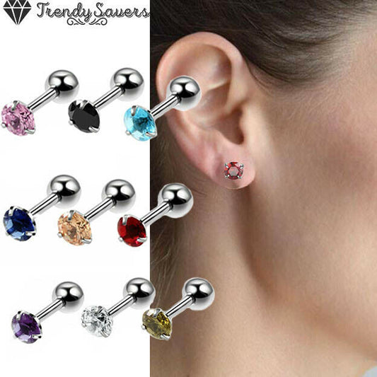 Stud Tragus Earring Set 16G CZ Crystal Surgical Steel Helix Jewelry Women Men