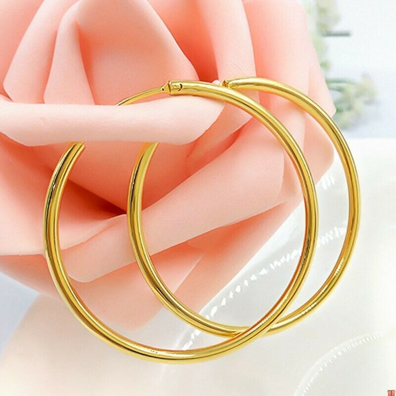 925 Sterling Silver Plated 18K Yellow/Rose Gold Endless  round hoop Earrings