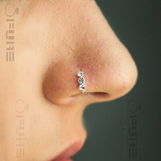 925 Sterling Silver Triple Crystal Septum Ring Helix Earrings Cuffs Cartilage Earring Hoop Conch Body Piercing