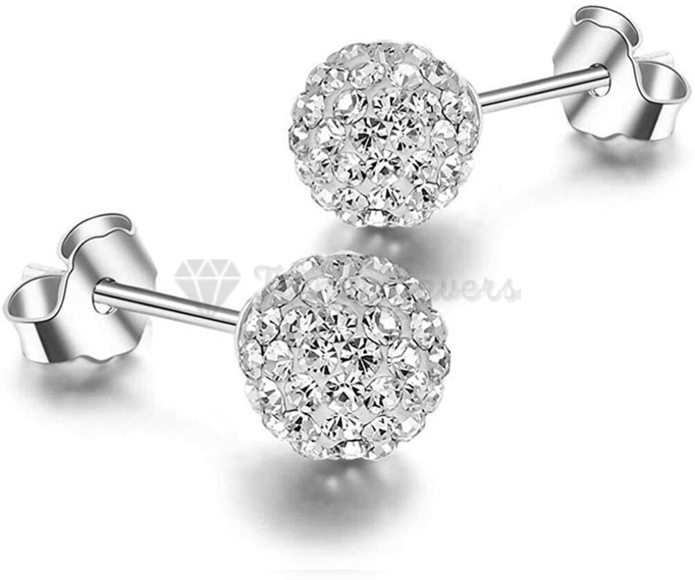 Shiny White Disco Ball Ear Piercing Studs Stud Earrings Surgical Steel Pair 5MM