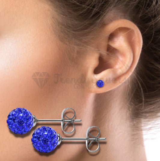 5MM Pair Blue Shamballa Crystal Ball Stud Earrings Studs Piercing Women Jewelry