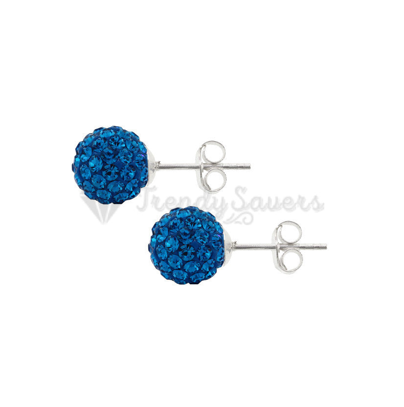 5MM Pair Blue Shamballa Crystal Ball Stud Earrings Studs Piercing Women Jewelry