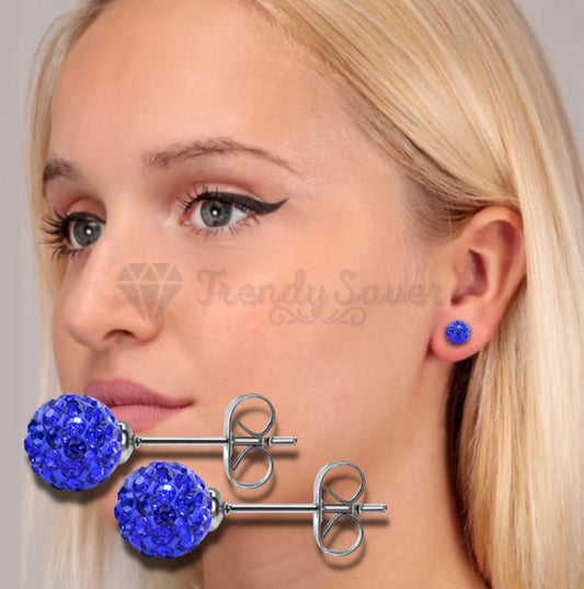 Surgical Steel 6MM Blue Shamballa Disco Ball Cartilage Ear Stud Fashion Earrings