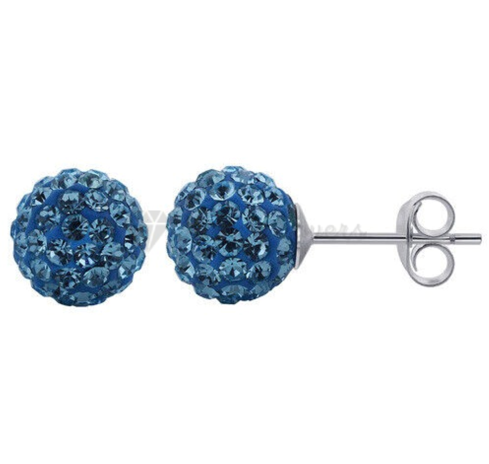 8MM Blue Shamballa Pave Crystal Disco Ball Earrings Stud Studs Piercing Jewelry