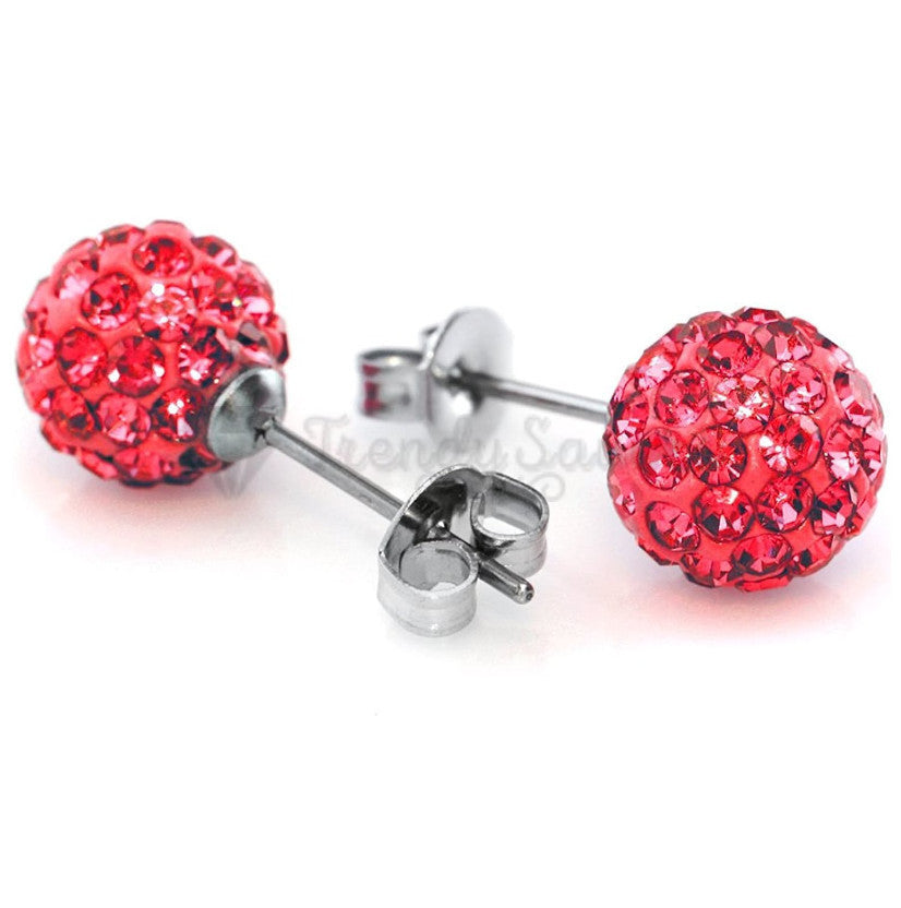 Surgical Steel Pair 5MM Red Disco Ball Crystal Ear Piercing Studs Stud Earrings