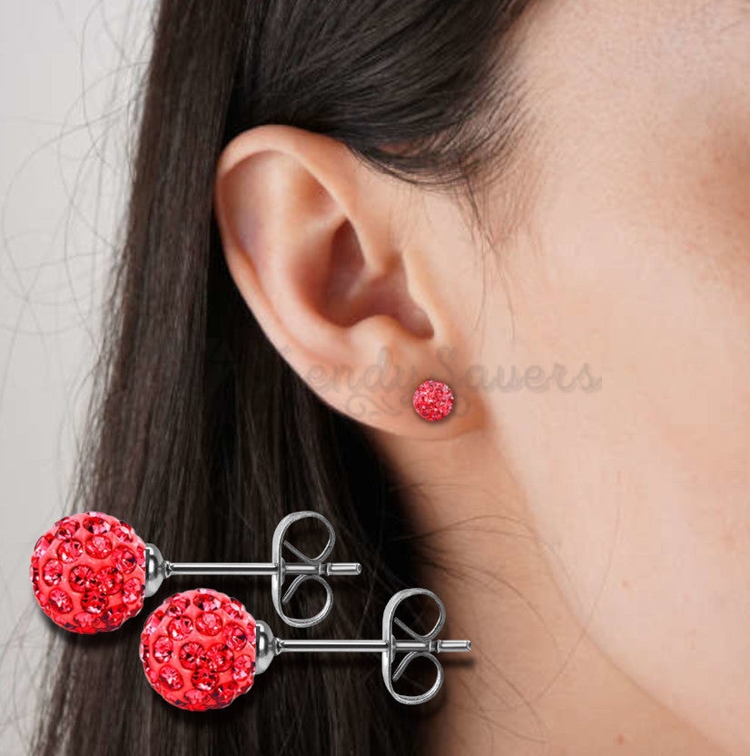 Surgical Steel Pair 5MM Red Disco Ball Crystal Ear Piercing Studs Stud Earrings