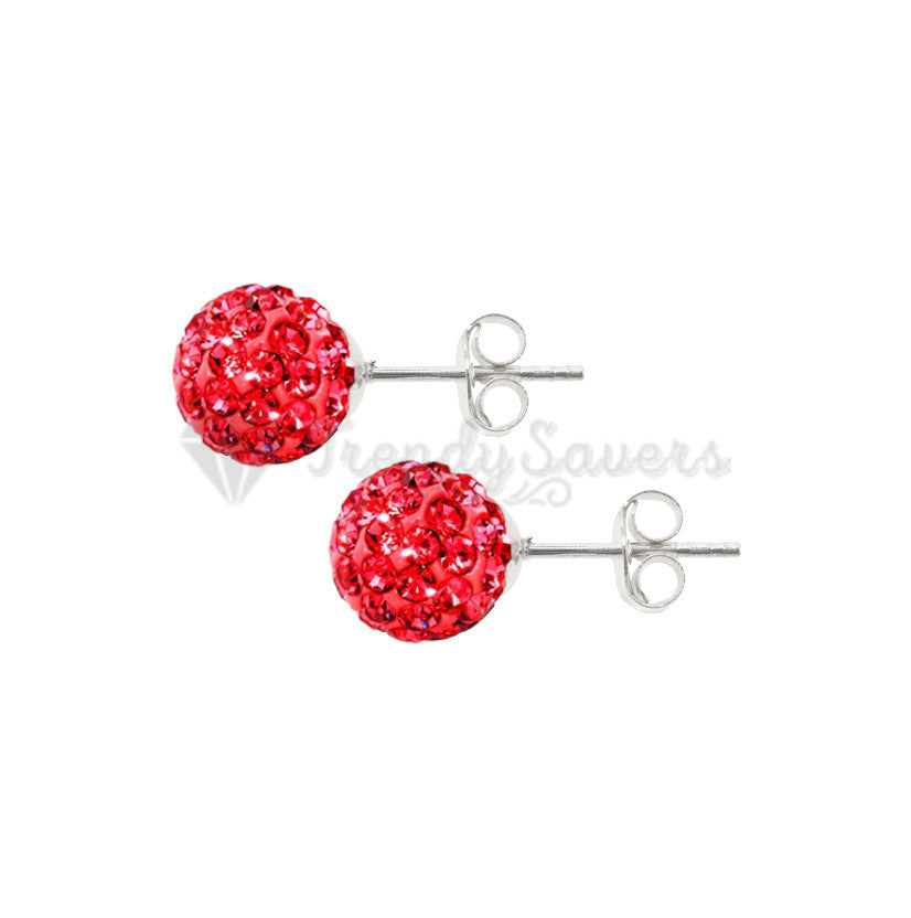 Surgical Steel Pair 5MM Red Disco Ball Crystal Ear Piercing Studs Stud Earrings