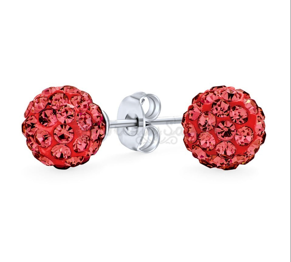 Surgical Steel Pair 5MM Red Disco Ball Crystal Ear Piercing Studs Stud Earrings