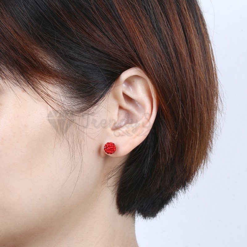 Surgical Steel Pair 5MM Red Disco Ball Crystal Ear Piercing Studs Stud Earrings