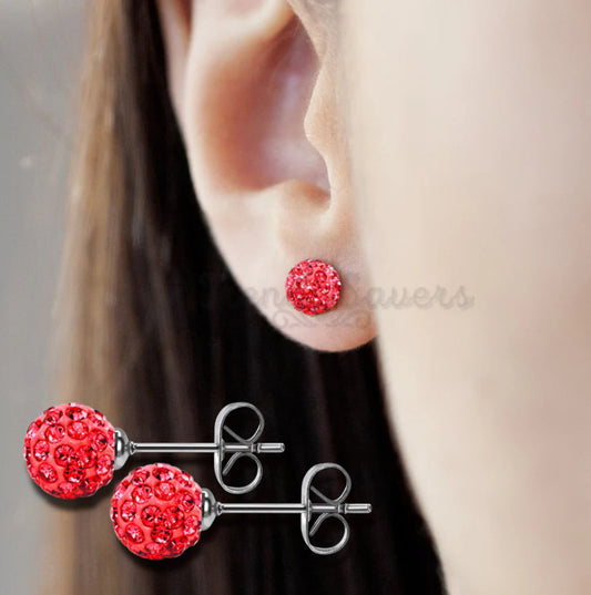 Hypoallergenic Round 6MM Red Disco Ball Bead Studs Earrings Round Stud Earrings