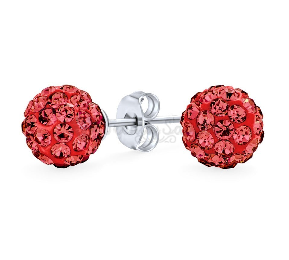 Hypoallergenic Round 6MM Red Disco Ball Bead Studs Earrings Round Stud Earrings