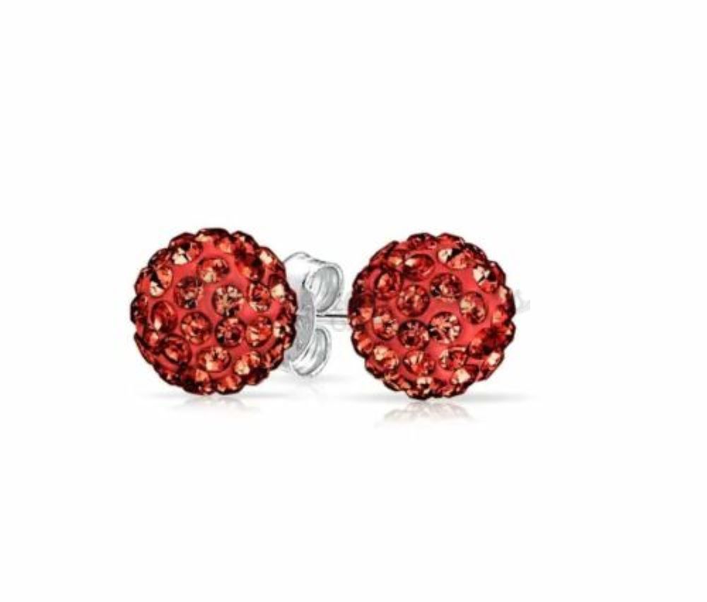 8MM Pair Surgical Steel Cartilage Ear Stud Earrings Red Shamballa Crystal Ball