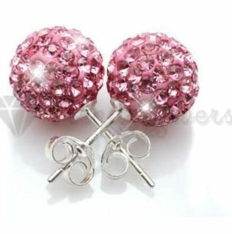 Lightweight Pink Crystal Shamballa Gem Cartilage Sleeper Stud Earrings 6MM Pair