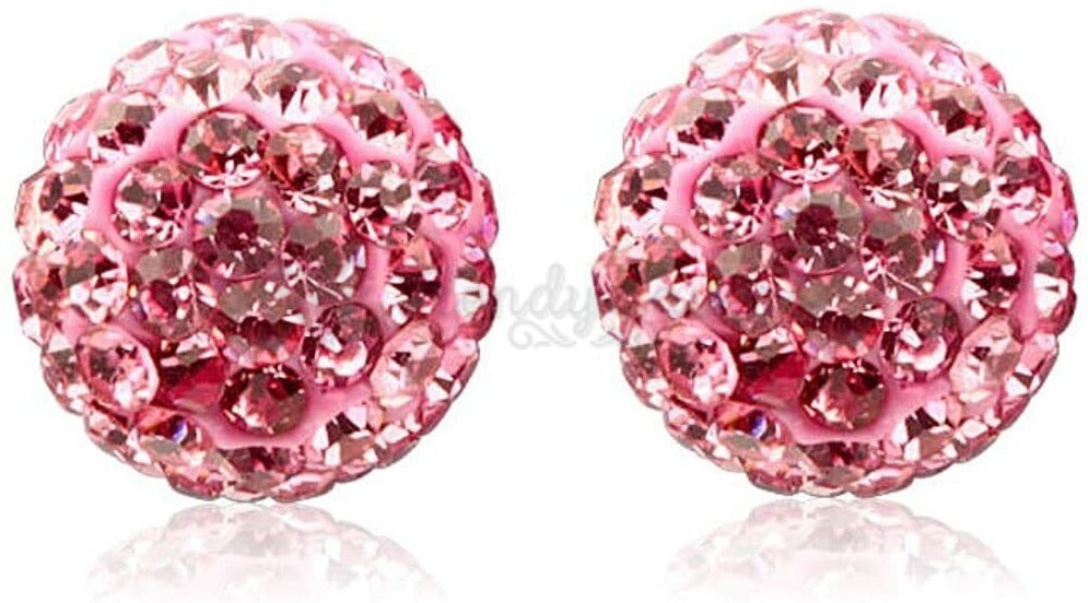 Lightweight Pink Crystal Shamballa Gem Cartilage Sleeper Stud Earrings 6MM Pair