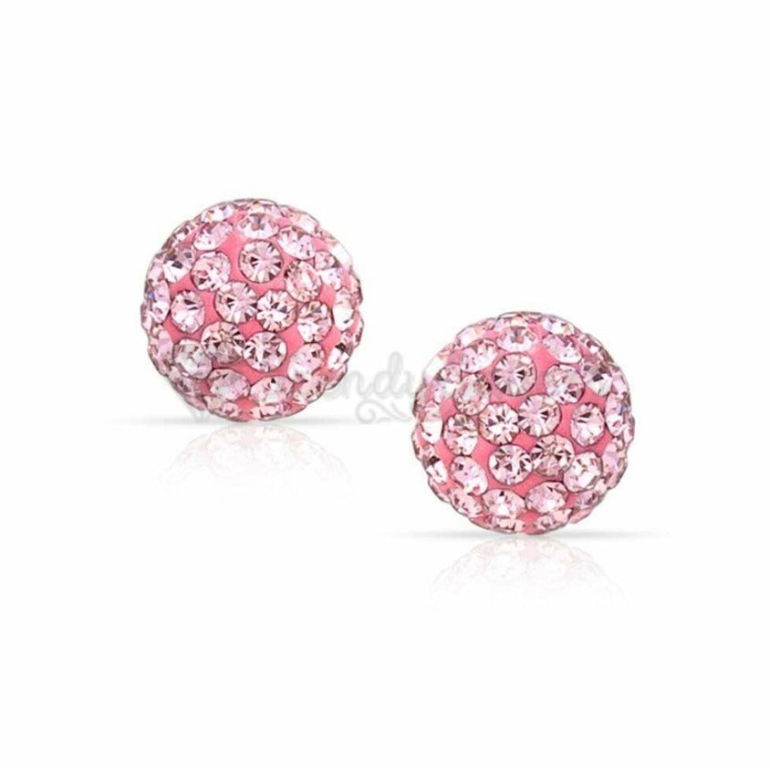 Lightweight Pink Crystal Shamballa Gem Cartilage Sleeper Stud Earrings 6MM Pair