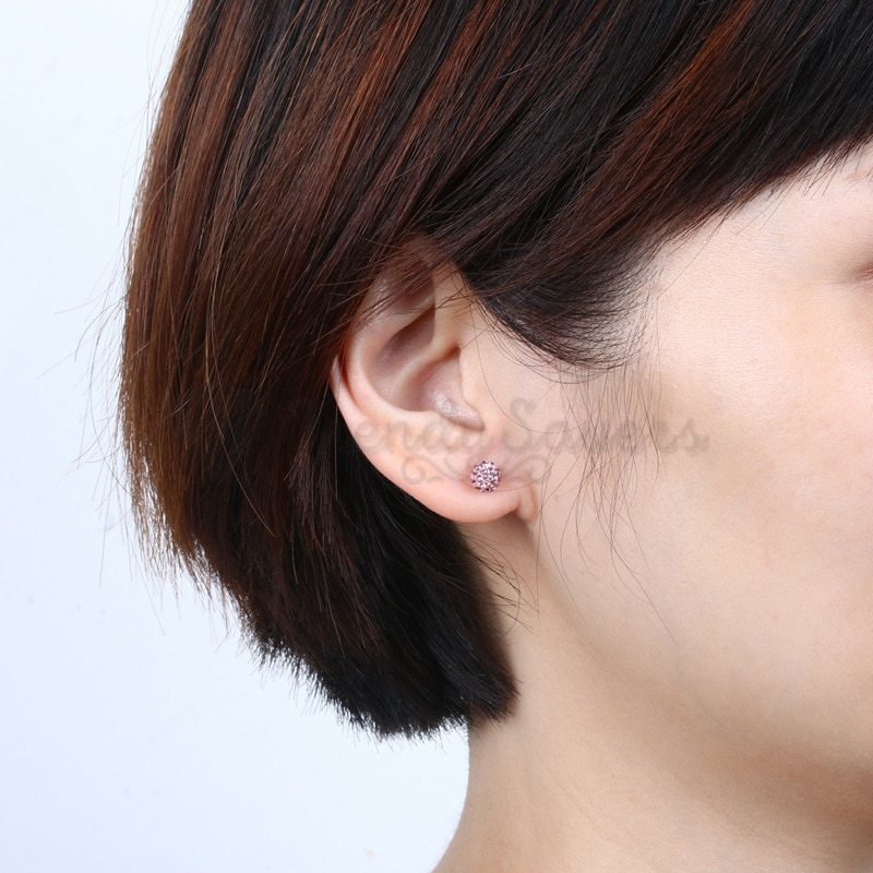 Lightweight Pink Crystal Shamballa Gem Cartilage Sleeper Stud Earrings 6MM Pair