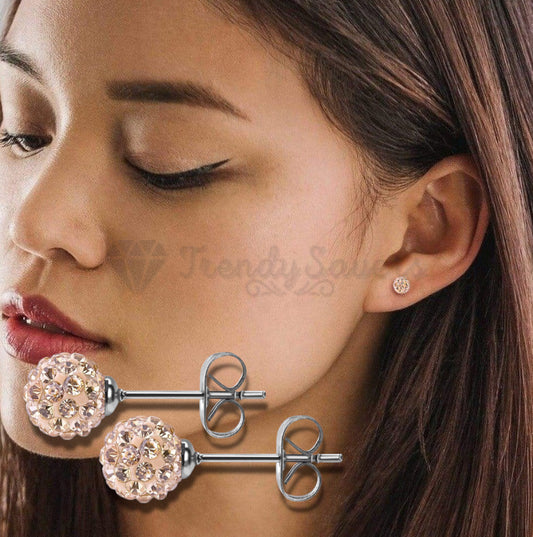 Disco Ball Champagne Ear Piercing Studs Stud Earrings Surgical Steel Pair 5MM