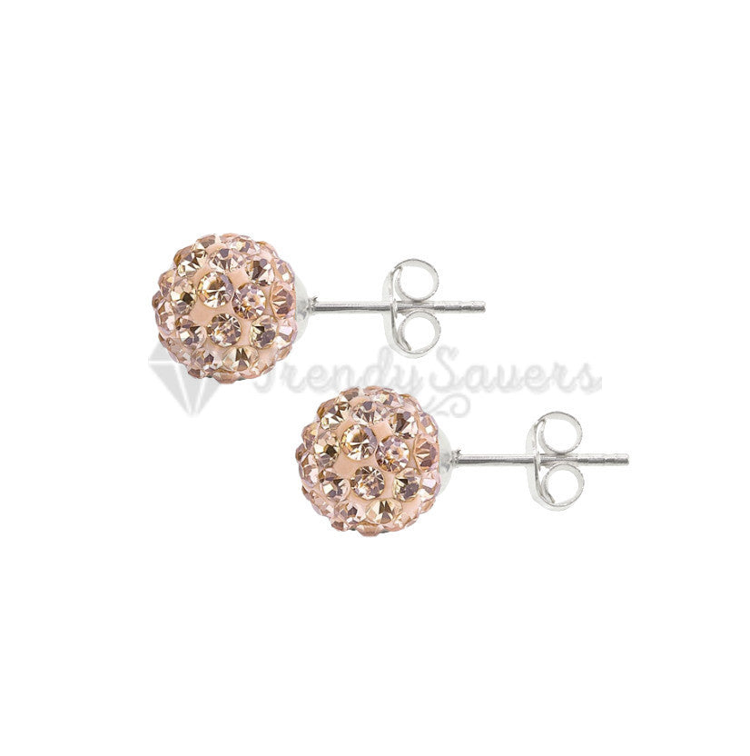 Champagne Shamballa Ball Crystal Stud Surgical Steel Ear Studs Earrings 6MM Pair