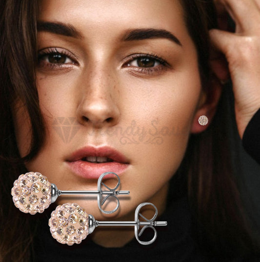 8MM Big Round Shamballa Crystal Disco Ball Champagne Ear Piercing Studs Earrings