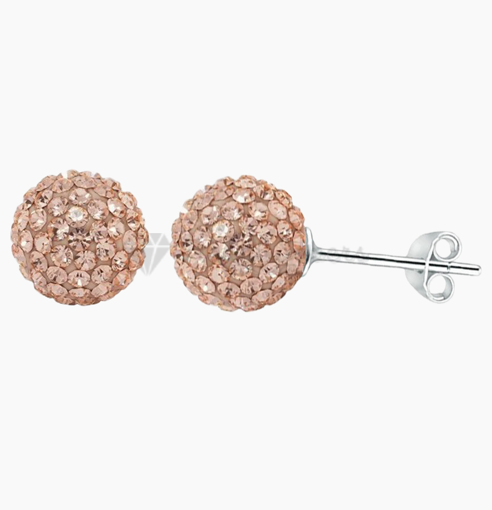 8MM Big Round Shamballa Crystal Disco Ball Champagne Ear Piercing Studs Earrings