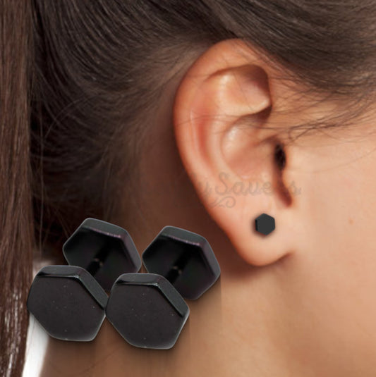 Unisex Women Men Hexagon Dumbbells Screw Ear Studs Earrings Piercing Jewelry 5MM