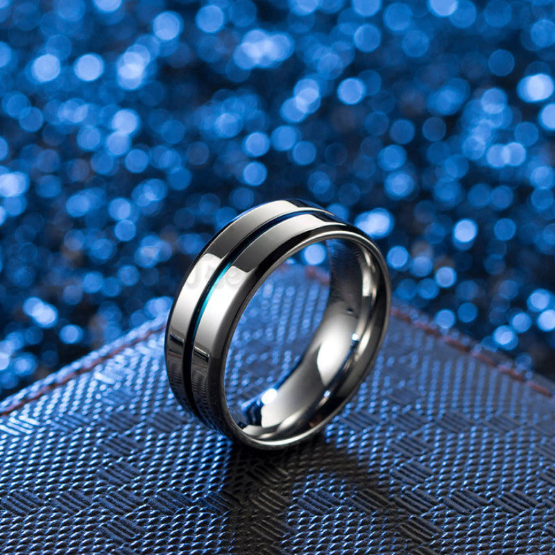 Silver Thin Blue Line Wedding Engagement Promise Ring Band Size 6 (16mm) L - M