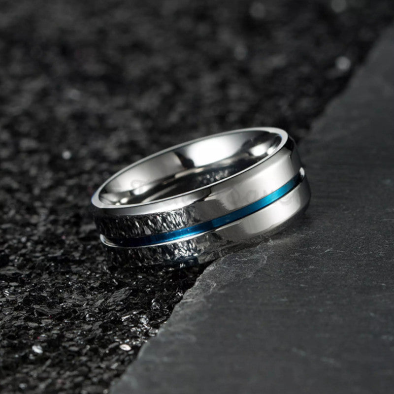 Silver Thin Blue Line Wedding Engagement Promise Ring Band Size 6 (16mm) L - M