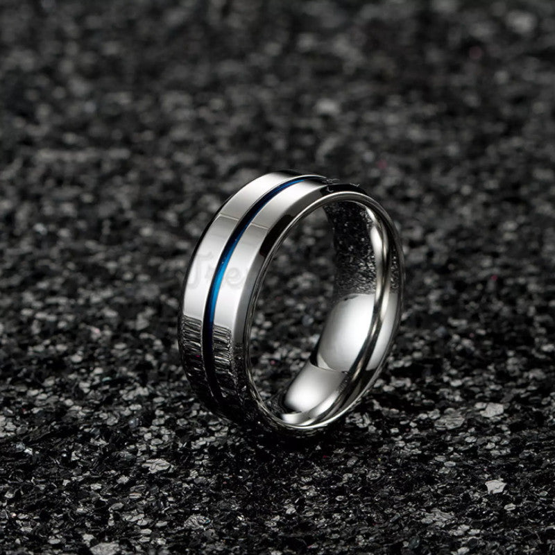 Silver Thin Blue Line Wedding Engagement Promise Ring Band Size 6 (16mm) L - M