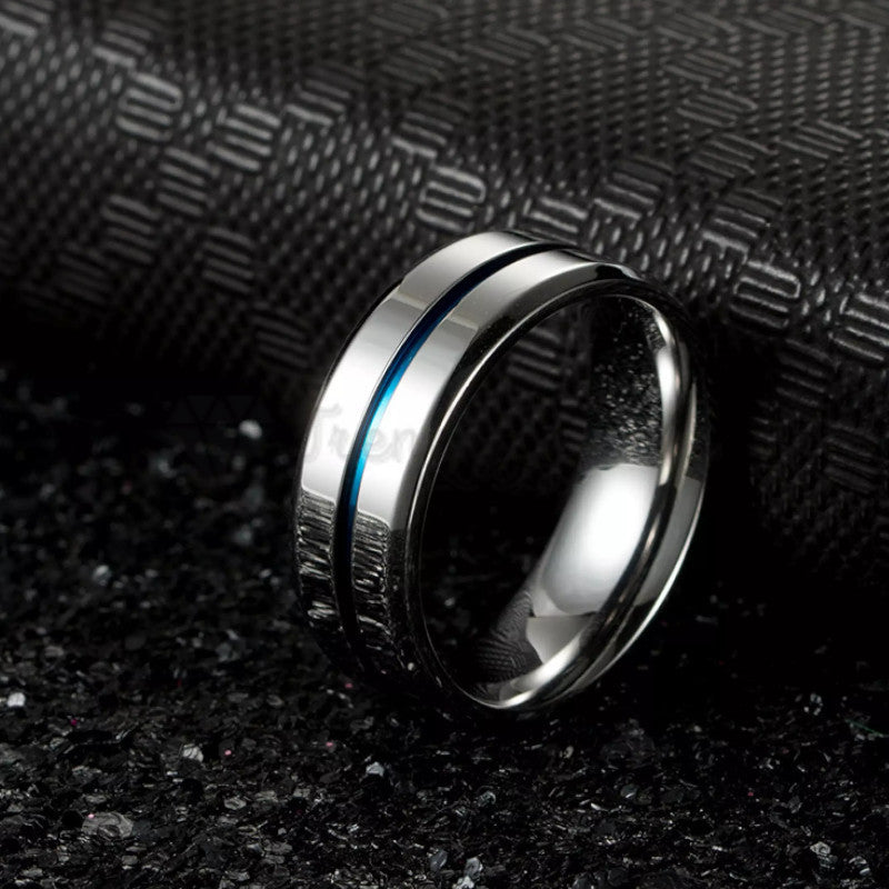 Silver Thin Blue Line Wedding Engagement Promise Ring Band Size 6 (16mm) L - M