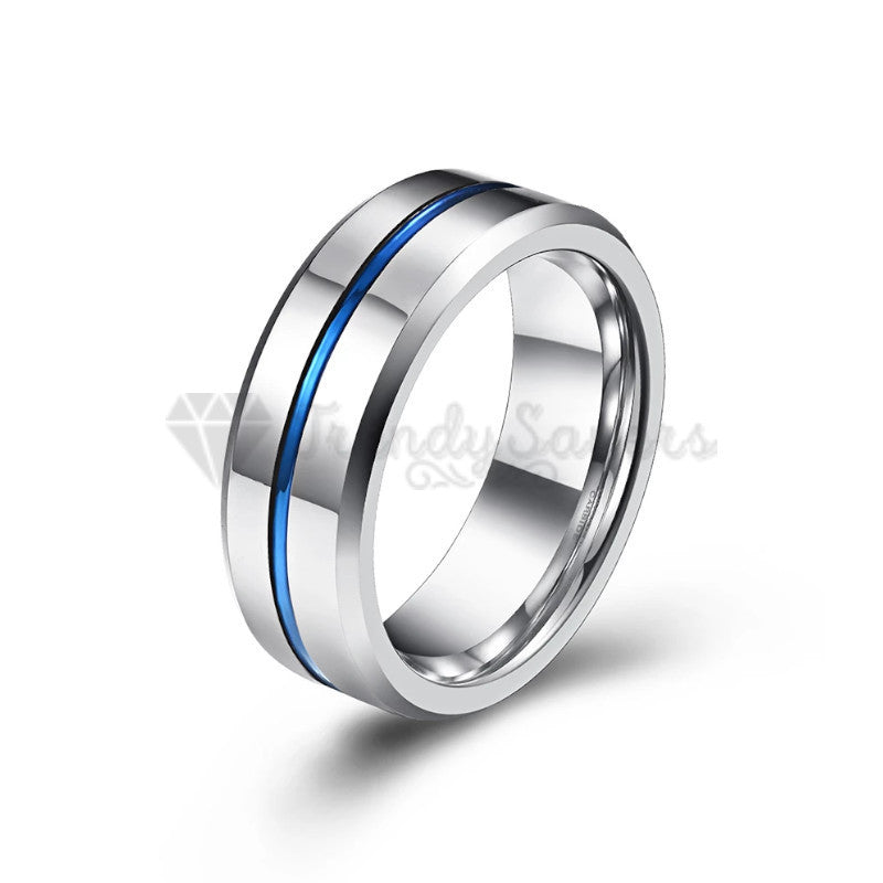 Silver Thin Blue Line Wedding Engagement Promise Ring Band Size 6 (16mm) L - M