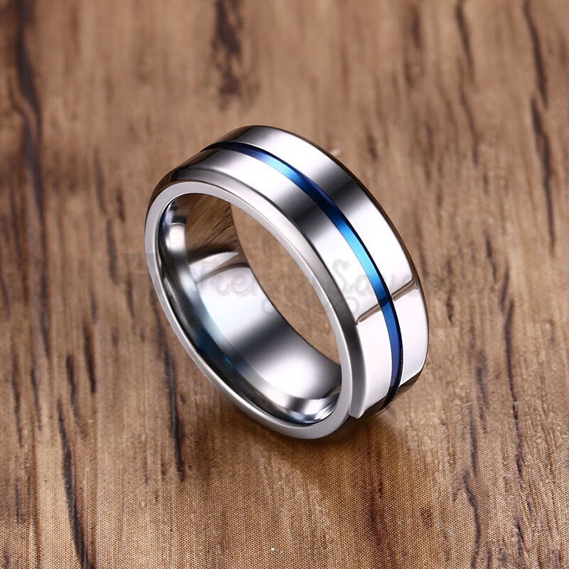 Silver Thin Blue Line Wedding Engagement Promise Ring Band Size 6 (16mm) L - M