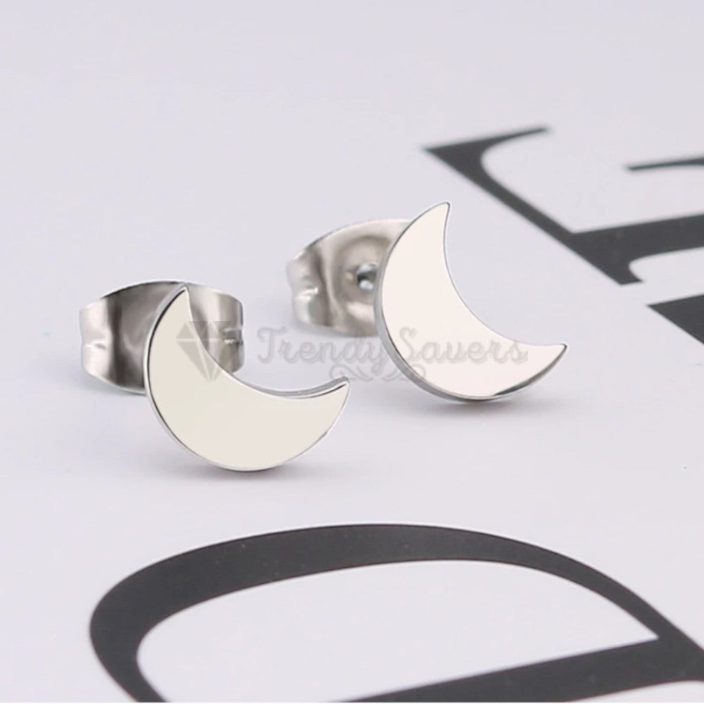Hypoallergenic Stainless Steel Silver Lovely Moon Ear Stud Fashion Trend Earrings