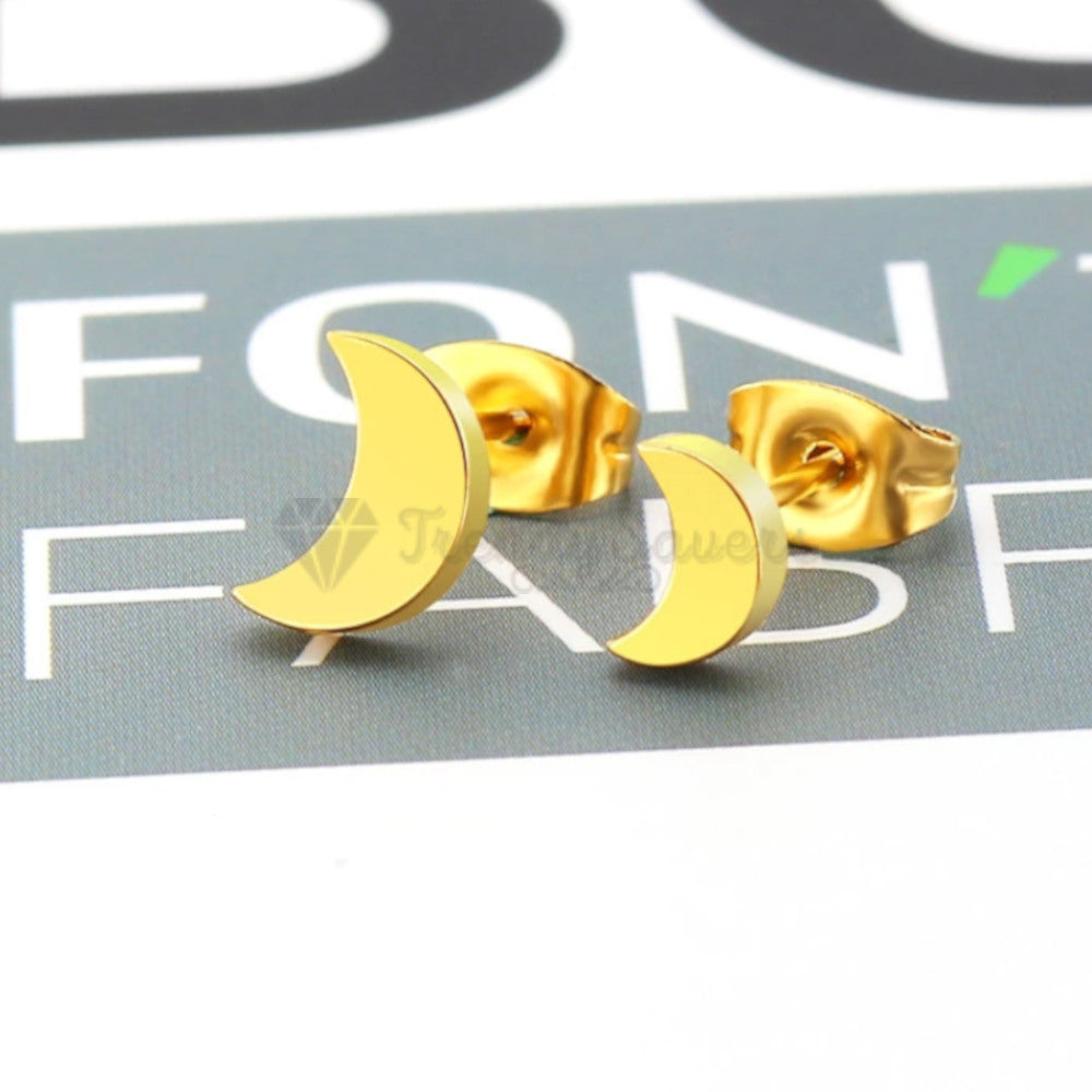 Hypoallergenic Stainless Steel Gold Lovely Moon Ear Stud Fashion Trend Earrings