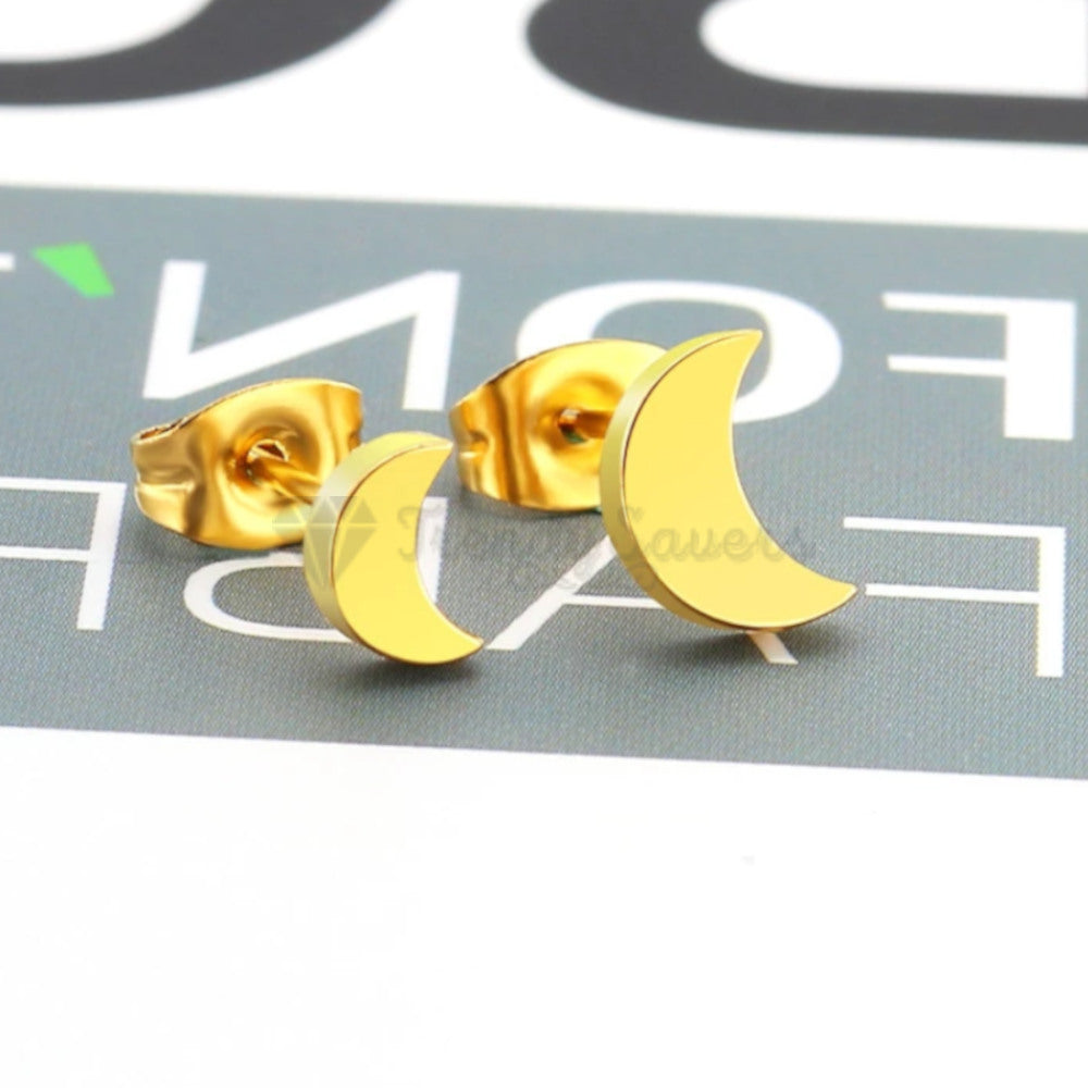 Hypoallergenic Stainless Steel Gold Lovely Moon Ear Stud Fashion Trend Earrings