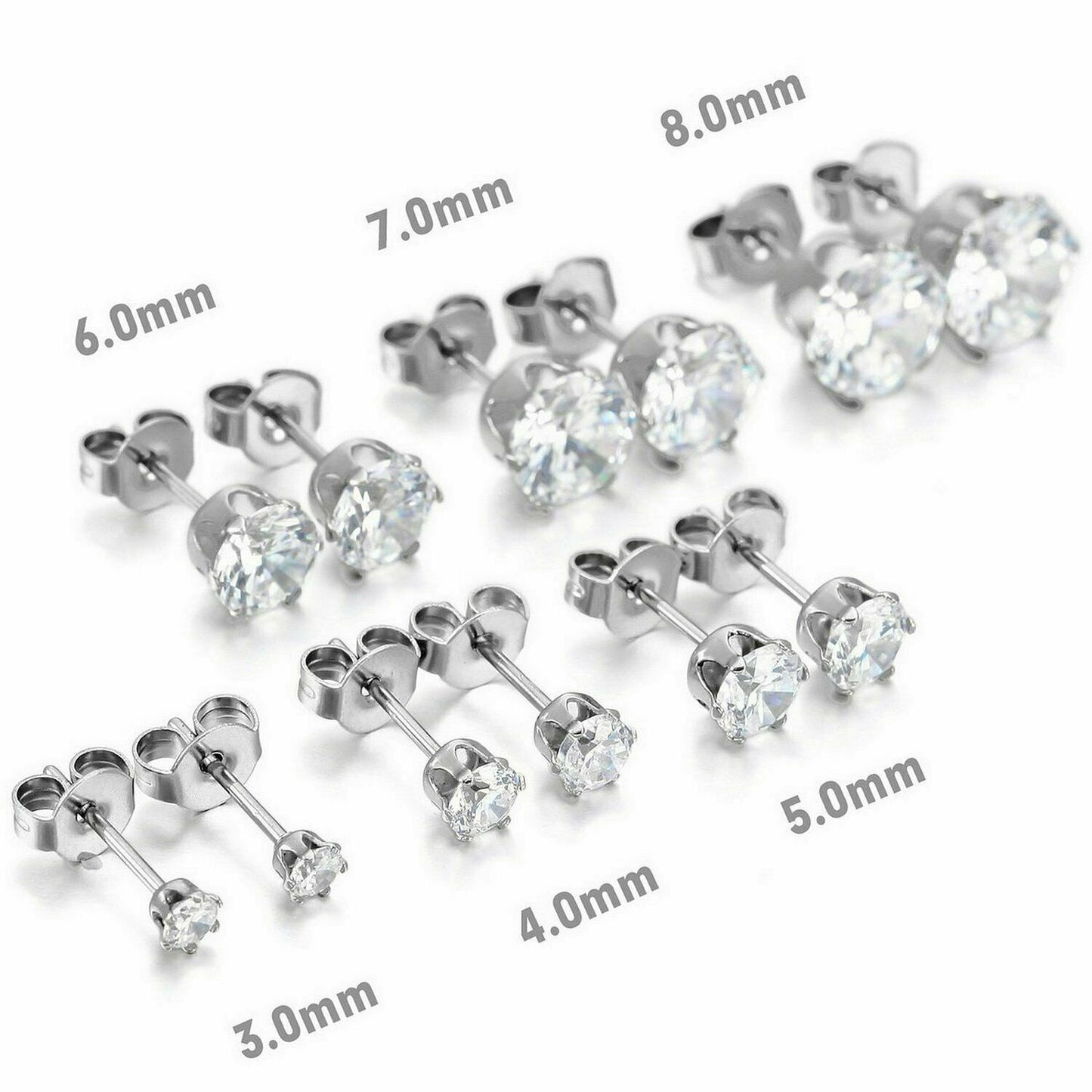 Women's Solid 925 Sterling Silver Six Claw Crystal Zircon Silver Stud Earring