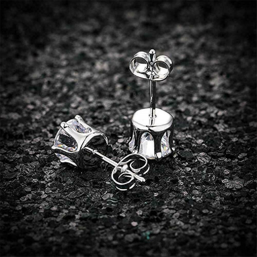 Women's Solid 925 Sterling Silver Six Claw Crystal Zircon Silver Stud Earring