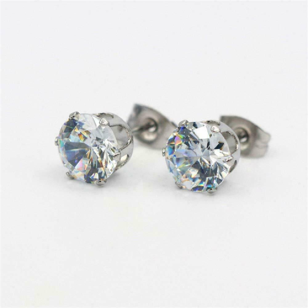Women's Solid 925 Sterling Silver Six Claw Crystal Zircon Silver Stud Earring