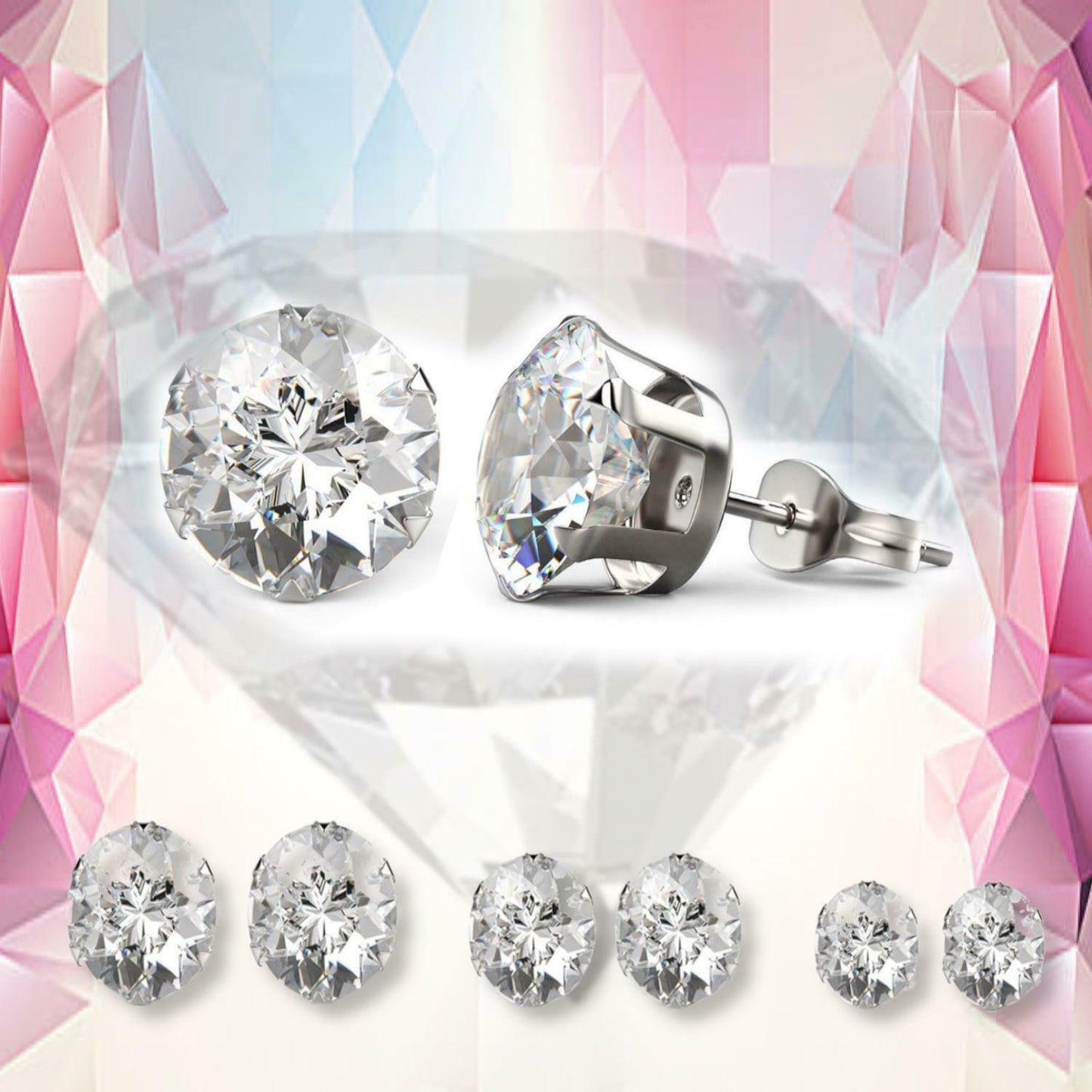 Women's Solid 925 Sterling Silver Six Claw Crystal Zircon Silver Stud Earring