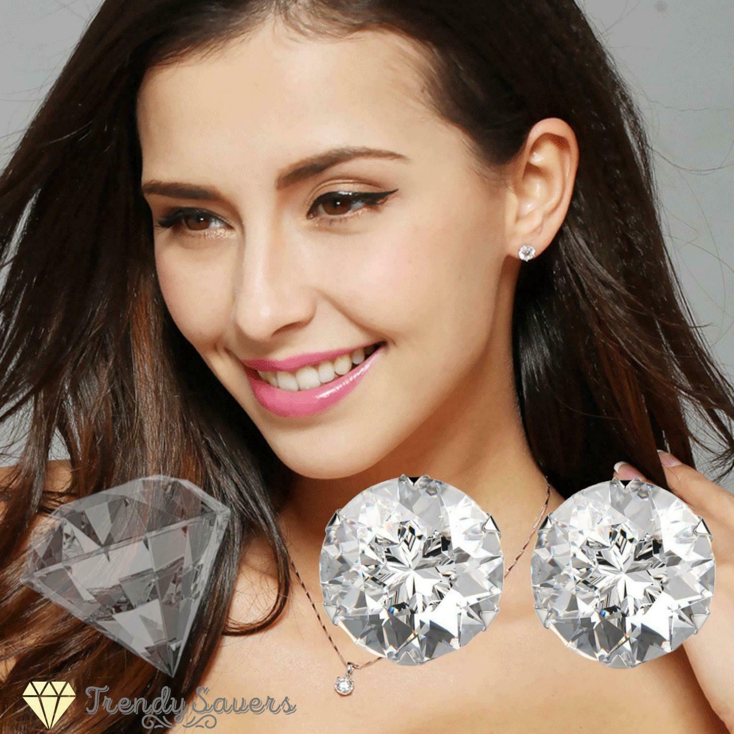 Women's Solid 925 Sterling Silver Six Claw Crystal Zircon Silver Stud Earring