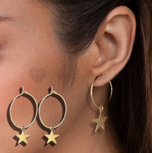 Small Star Round Shape Hoop Stud Gold Dangle Drop Earrings Womens Jewellery Gift