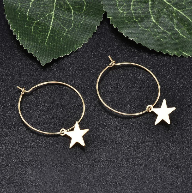 Small Star Round Shape Hoop Stud Gold Dangle Drop Earrings Womens Jewellery Gift