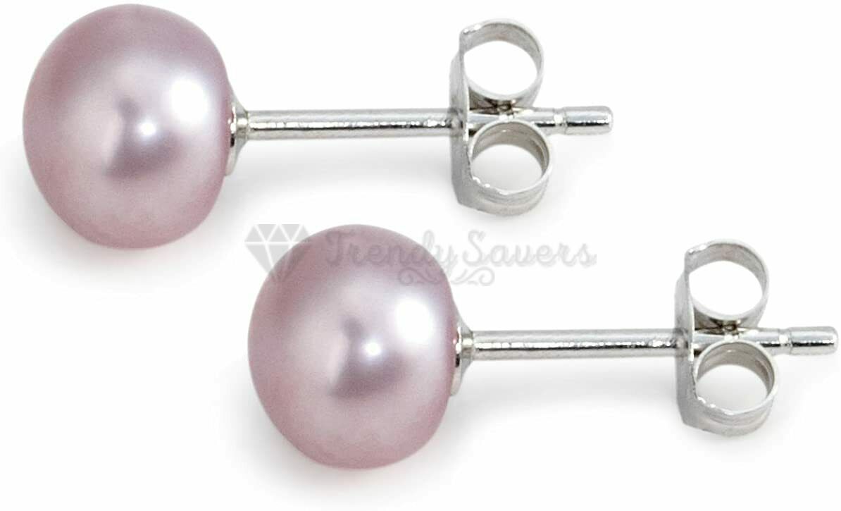 8MM Cute Chic AAA Quality Purple Pearl Stud 925 Sterling Silver Plated Earrings