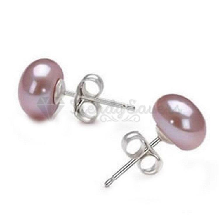 8MM Cute Chic AAA Quality Purple Pearl Stud 925 Sterling Silver Plated Earrings