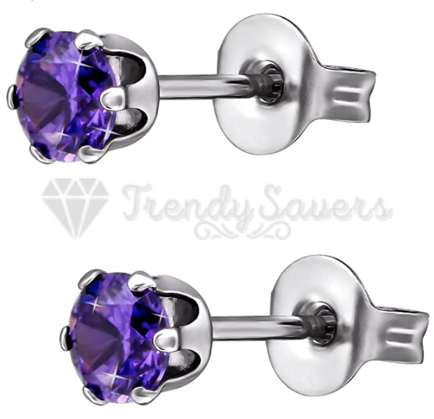316L Surgical Steel Diamond Cut Purple Amethyst Cartilage Ear Stud Earrings 4MM