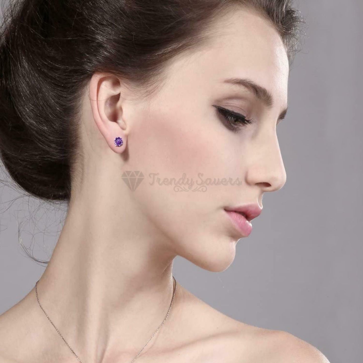6MM Premium Quality Purple Amethyst Sleeper Stud Surgical Steel Earrings Jewelry